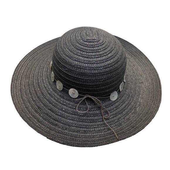 Flora Bella Womens Black Straw Hat W/Mother-Of-Pearl Accents Sun Protection main image 7